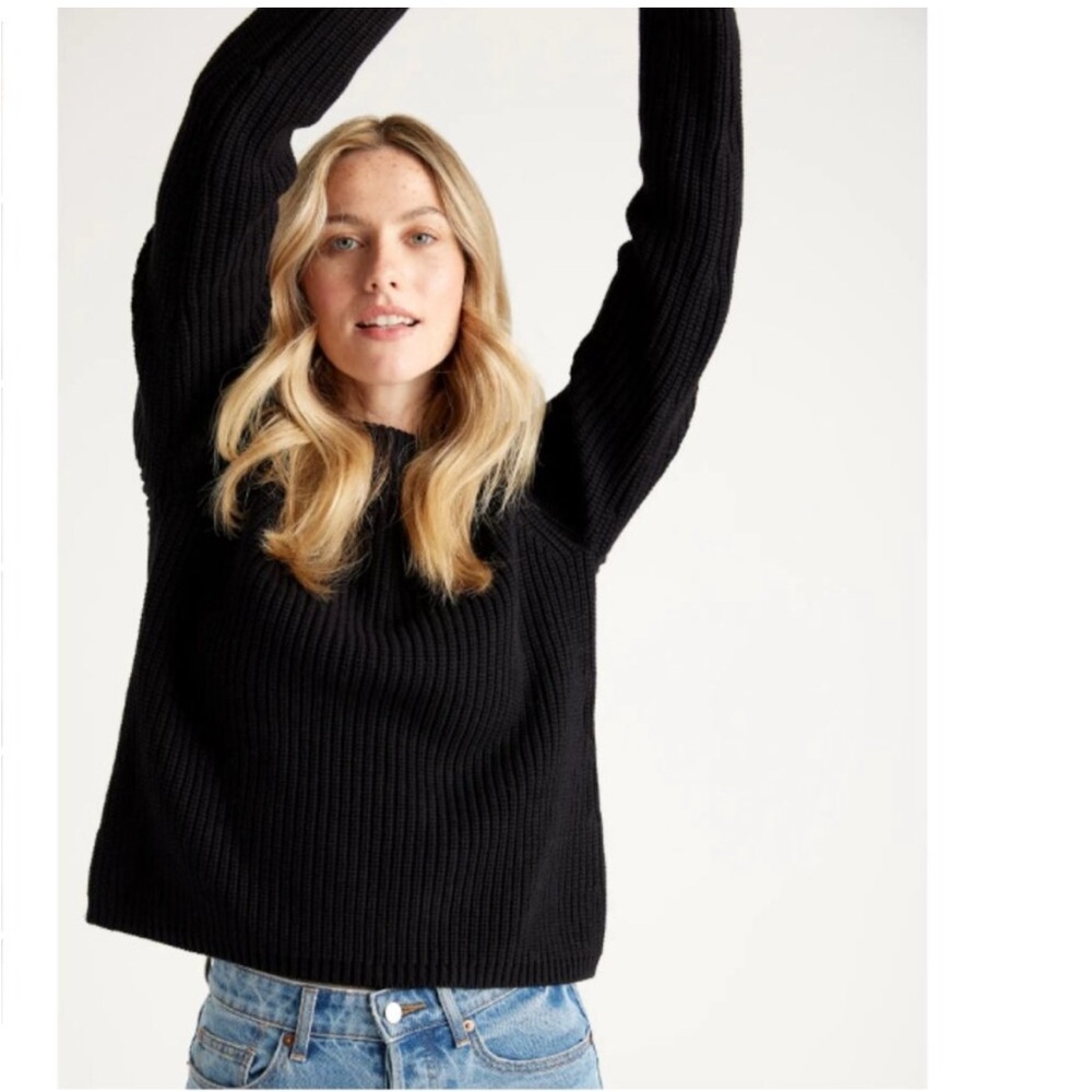 Quince Black Ribbed Crewneck Sweater - Picture 2 of 10